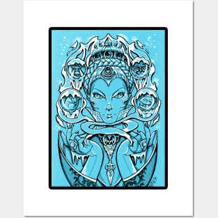 The Snow Queen - Blue Background, Black Outlined Version Posters and Art